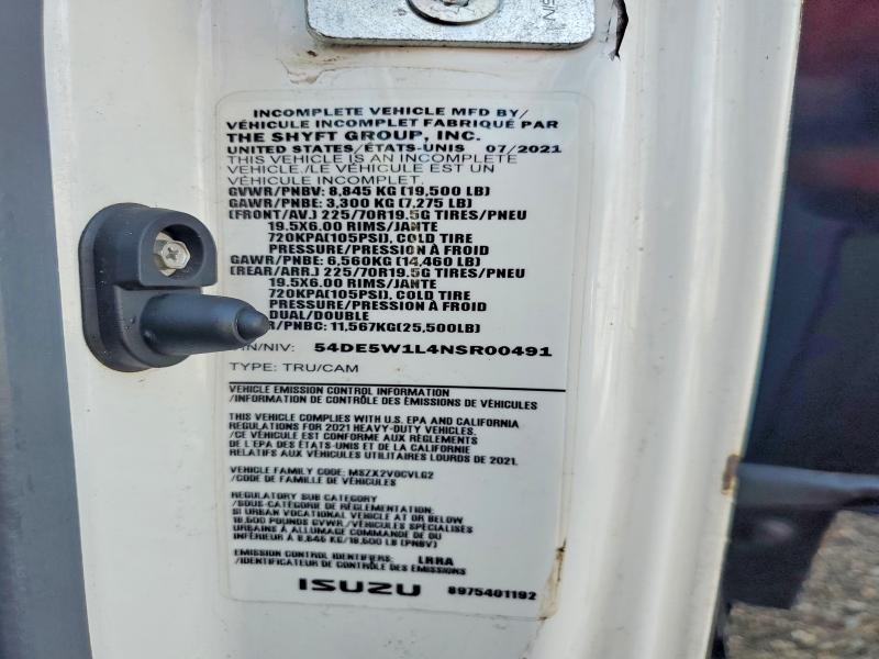 76215395 :رقم المزاد ، 54DE5W1L4NSR00491 vin ، 2022 Isuzu Nrr مزاد بيع