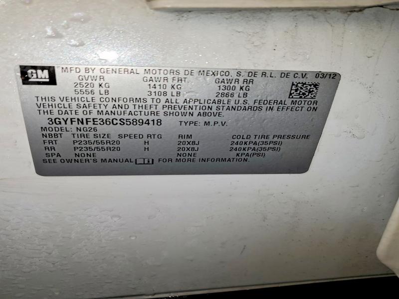 77292995 :رقم المزاد ، 3GYFNFE36CS589418 vin ، 2012 Cadillac Srx مزاد بيع
