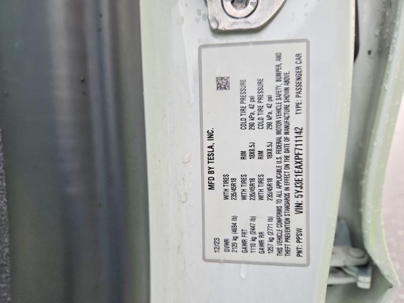2023 Tesla Model 3 მანქანა იყიდება აუქციონზე, vin: 5YJ3E1EAXPF711142, აუქციონის ნომერი: 77643205