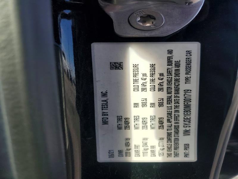 78329935 :رقم المزاد ، 5YJ3E1EB0MF001719 vin ، 2021 Tesla Model 3 مزاد بيع
