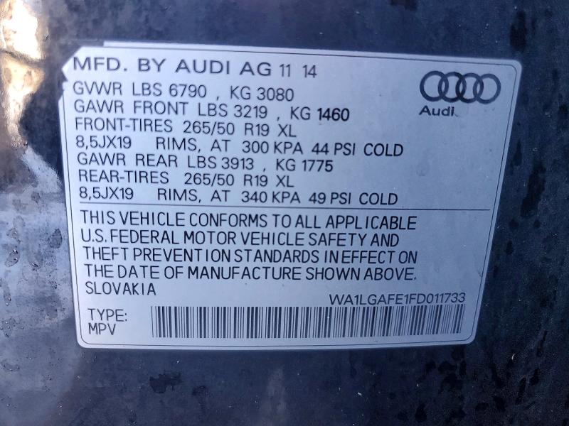 2015 Audi Q7 მანქანა იყიდება აუქციონზე, vin: WA1LGAFE1FD011733, აუქციონის ნომერი: 76889805