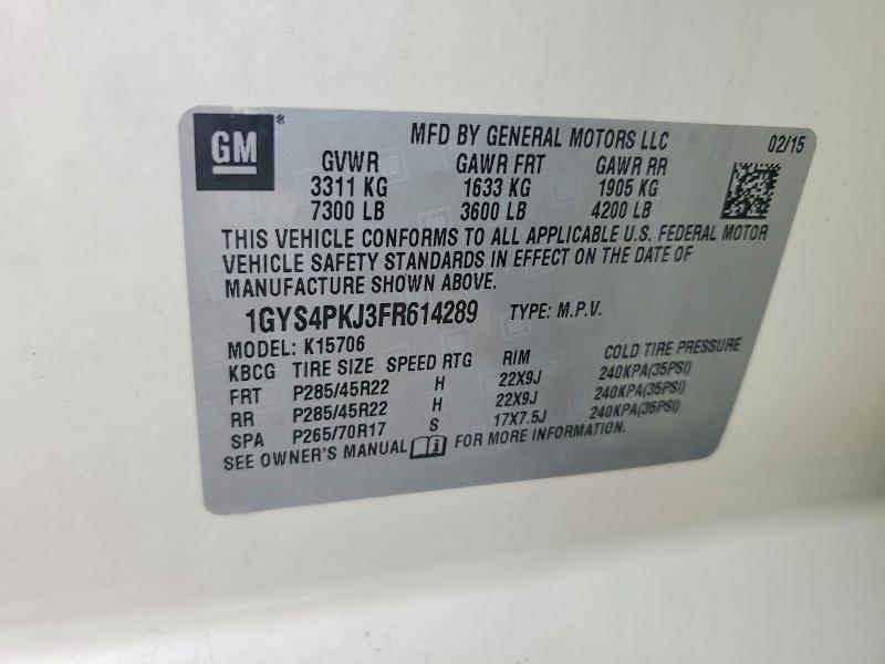 2015 Cadillac Escalade მანქანა იყიდება აუქციონზე, vin: 1GYS4PKJ3FR614289, აუქციონის ნომერი: 77680225