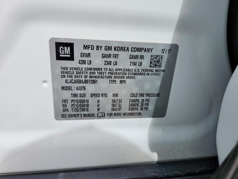 2018 Buick Encore მანქანა იყიდება აუქციონზე, vin: KL4CJASB4JB612961, აუქციონის ნომერი: 79072855