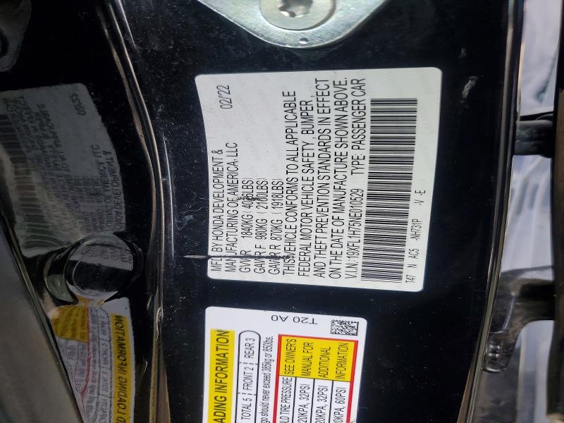 Aukcja sprzedaży 2022 Honda Civic, vin: 19XFL1H75NE010529, numer aukcji: 78524325