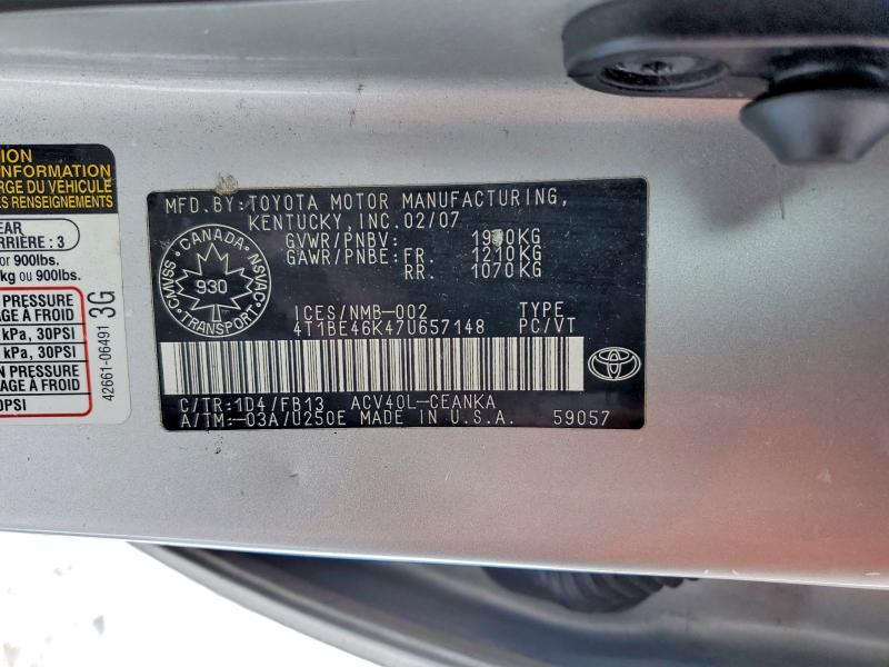Продажа на аукционе авто 2007 Toyota Camry, vin: 4T1BE46K47U657148, номер лота: 76890745