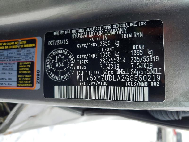74032205 :رقم المزاد ، 5XYZUDLA2GG360219 vin ، 2016 Hyundai Santa Fe Sport مزاد بيع