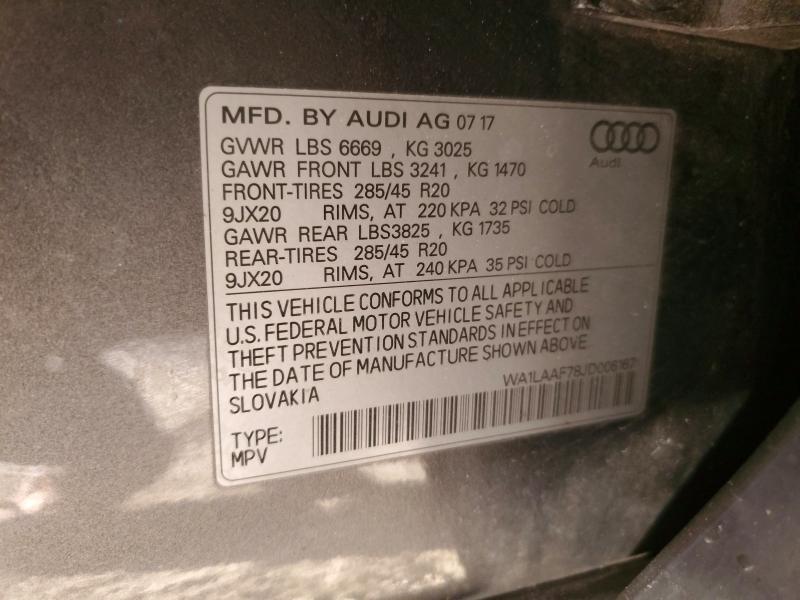 Продажа на аукционе авто 2018 Audi Q7 Premium, vin: WA1LAAF78JD006167, номер лота: 75736035