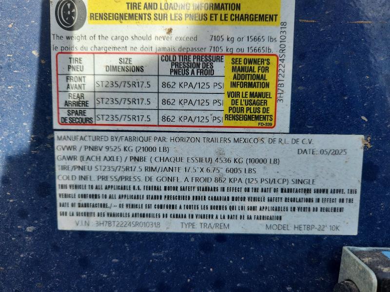 Продаж на аукціоні авто 2025 Horizon Trailer, vin: 3H7BT2224SR010318, номер лоту: 75253315