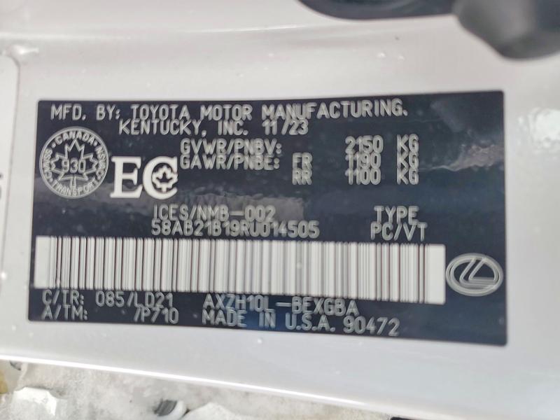 Aukcja sprzedaży 2024 Lexus Es, vin: 58AB21B19RU014505, numer aukcji: 76792155