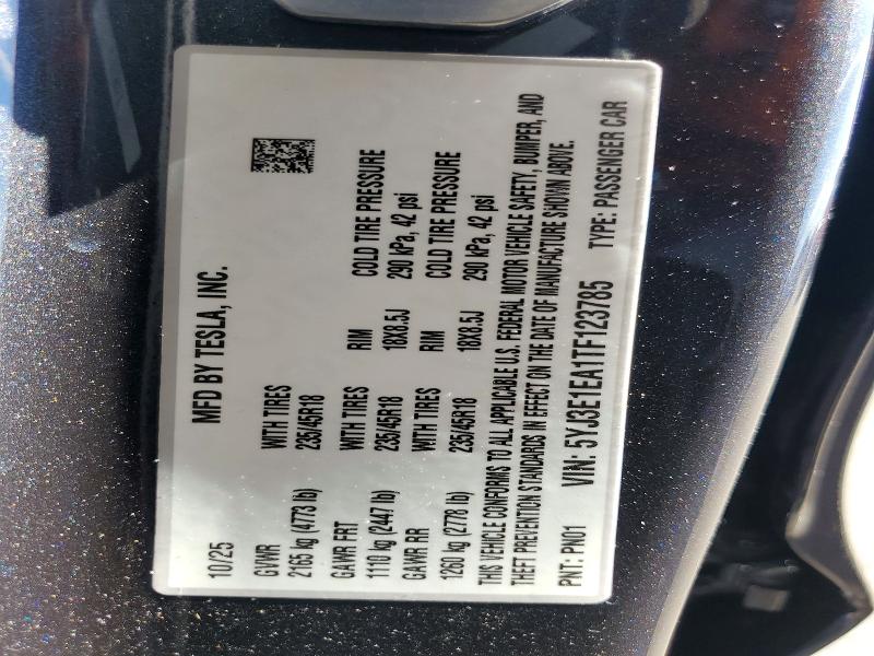 79390875 :رقم المزاد ، 5YJ3E1EA1TF123785 vin ، 2026 Tesla Model 3 مزاد بيع