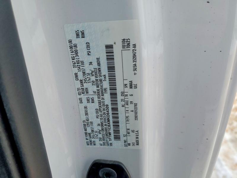 Продаж на аукціоні авто 2021 Ford F150, vin: 1FTMF1CBXMKD64309, номер лоту: 75644845
