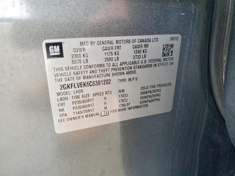 Продажа на аукционе авто 2012 Gmc Terrain Sl, vin: 2GKFLVEK6C6381202, номер лота: 77916725