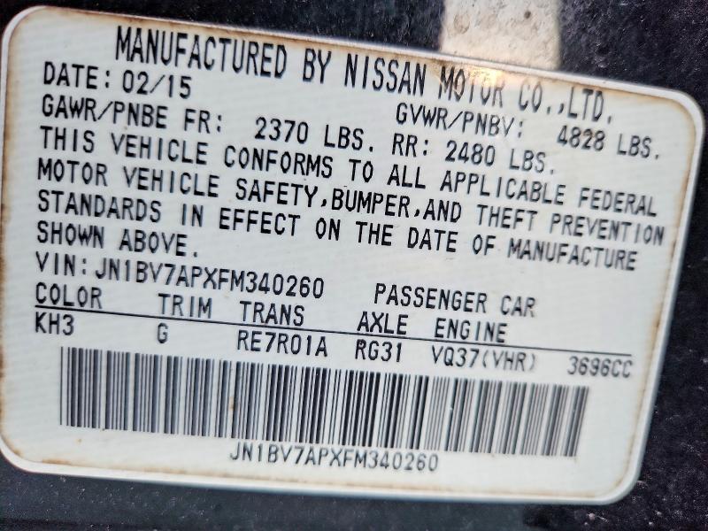 Продажа на аукционе авто 2015 Infiniti Q50 Base, vin: JN1BV7APXFM340260, номер лота: 75663925