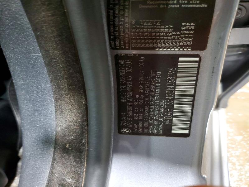 Auction sale of the 2003 Bmw 325, vin: WBAET37423NJ38196, lot number: 78733875