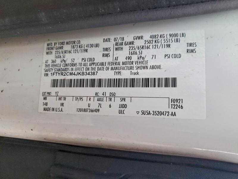 Продажа на аукционе авто 2018 Ford Transit, vin: 1FTYR2CM4JKB34387, номер лота: 50593426