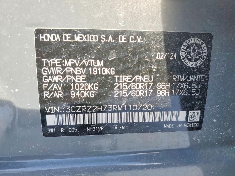Продажа на аукционе авто 2024 Honda Hr-v, vin: 3CZRZ2H73RM110720, номер лота: 76746005