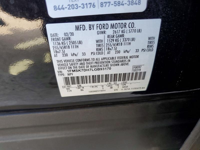 Продаж на аукціоні авто 2020 Ford Explorer, vin: 1FMSK7DH7LGB93170, номер лоту: 76935585