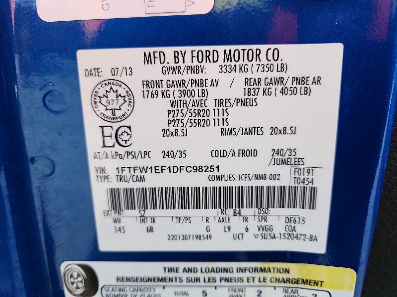 Продажа на аукционе авто 2013 Ford F150, vin: 1FTFW1EF1DFC98251, номер лота: 76603525