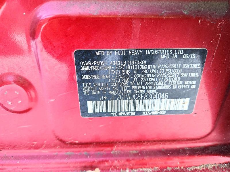 78924885 :رقم المزاد ، JF2GPADC8F8304046 vin ، 2015 Subaru Xv Crosstrek مزاد بيع