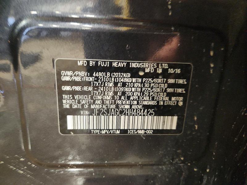 2017 Subaru Forester მანქანა იყიდება აუქციონზე, vin: JF2SJAGC2HH484425, აუქციონის ნომერი: 76656595