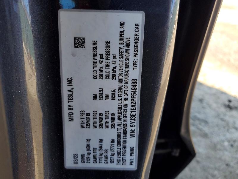 Продаж на аукціоні авто 2023 Tesla Model 3, vin: 5YJ3E1EA2PF549488, номер лоту: 74840645