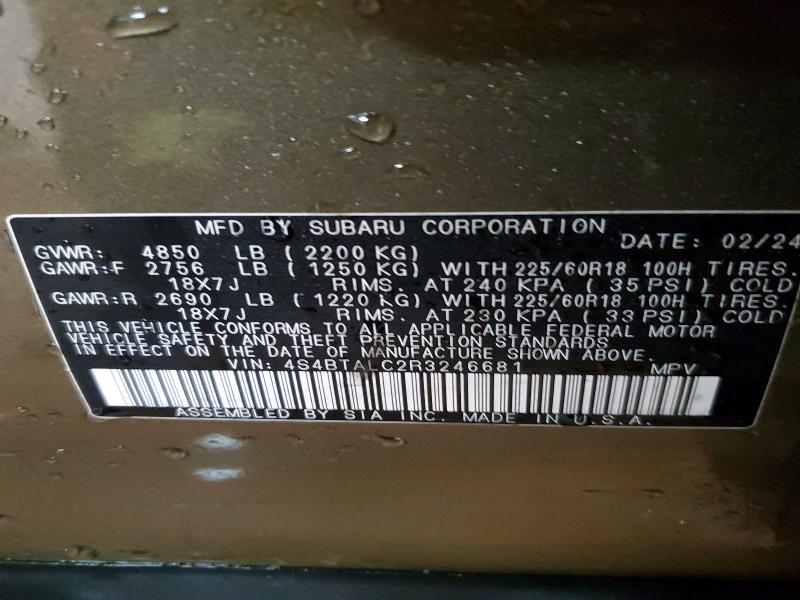 Продажа на аукционе авто 2024 Subaru Outback, vin: 4S4BTALC2R3246681, номер лота: 79089985