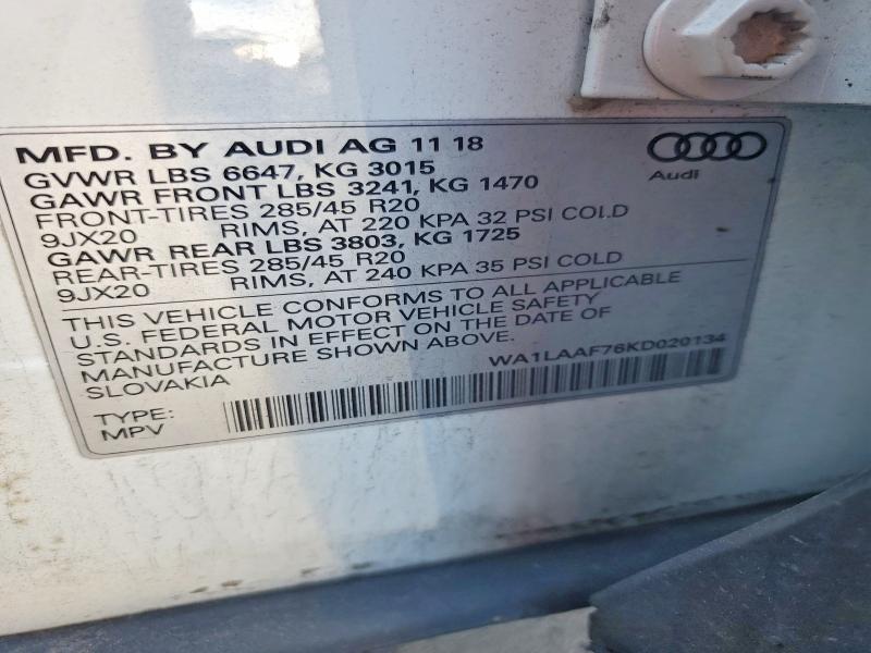 Продаж на аукціоні авто 2019 Audi Q7, vin: WA1LAAF76KD020134, номер лоту: 79246365
