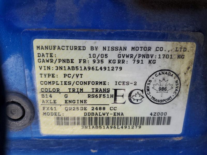 Продаж на аукціоні авто 2006 Nissan Sentra, vin: 3N1AB51A96L491279, номер лоту: 77926805