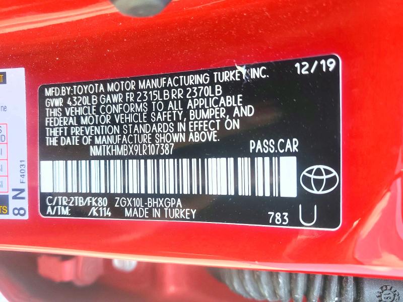 77877605 :رقم المزاد ، NMTKHMBX9LR107387 vin ، 2020 Toyota C-hr مزاد بيع