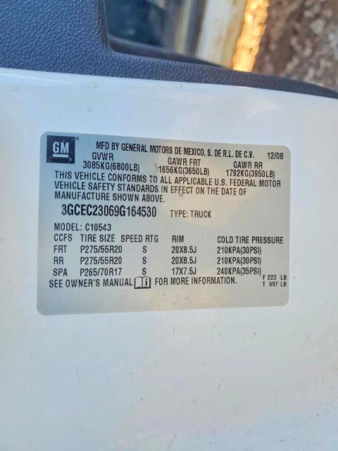 97502565 :رقم المزاد ، 3GCEC23069G164530 vin ، 2009 Chevrolet Silverado مزاد بيع
