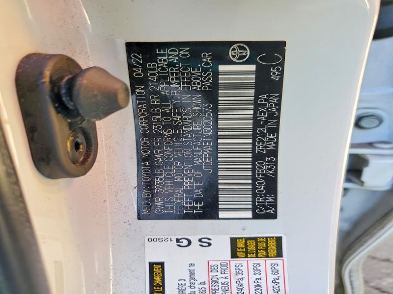 76545635 :رقم المزاد ، JTDEPMAE1N3020573 vin ، 2022 Toyota Corolla مزاد بيع