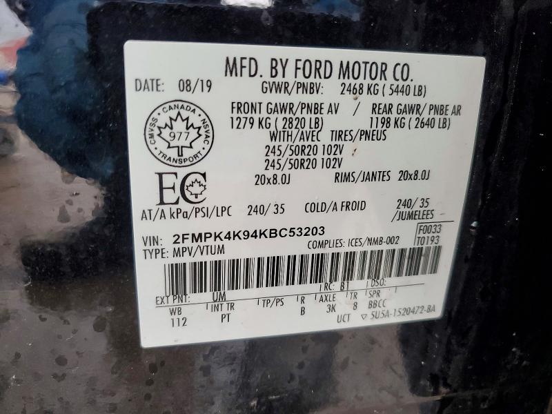 2019 Ford Edge მანქანა იყიდება აუქციონზე, vin: 2FMPK4K94KBC53203, აუქციონის ნომერი: 78256035