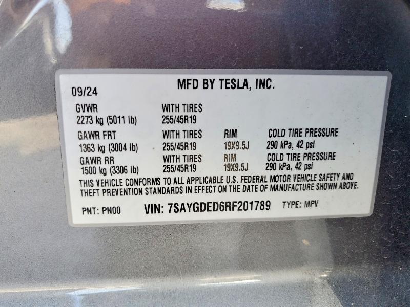 Aukcja sprzedaży 2024 Tesla Model Y, vin: 7SAYGDED6RF201789, numer aukcji: 77582565