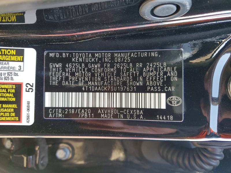76205035 :رقم المزاد ، 4T1DAACK7SU197631 vin ، 2025 Toyota Camry مزاد بيع
