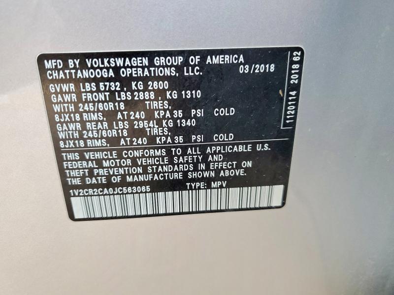 78630195 :رقم المزاد ، 1V2CR2CA0JC563065 vin ، 2018 Volkswagen Atlas مزاد بيع