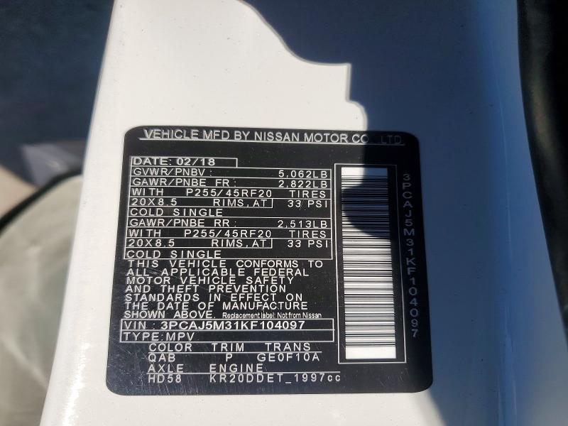 Aukcja sprzedaży 2019 Infiniti Qx50, vin: 3PCAJ5M31KF104097, numer aukcji: 77818615
