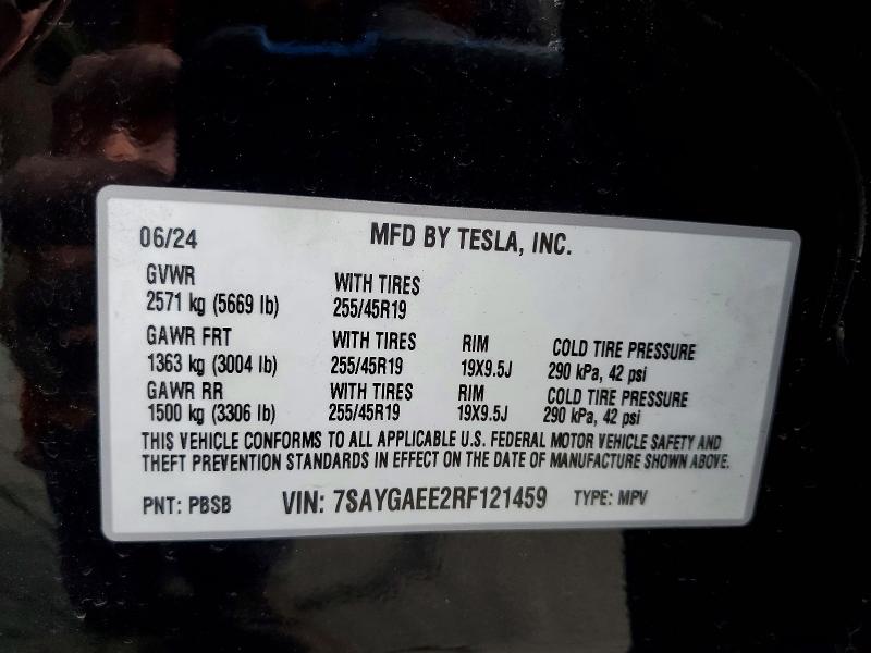 Продажа на аукционе авто 2024 Tesla Model Y, vin: 7SAYGAEE2RF121459, номер лота: 78447465