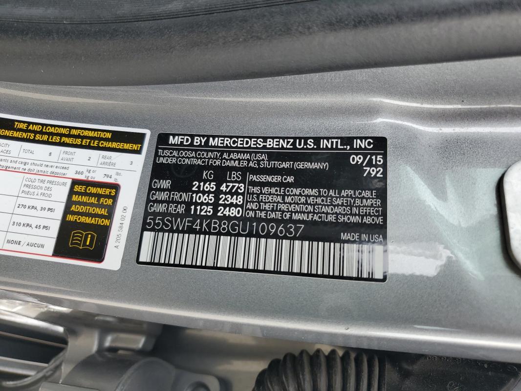 Aukcja sprzedaży 2016 Mercedes-benz C, vin: 55SWF4KB8GU109637, numer aukcji: 76383365