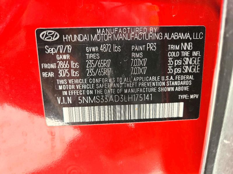 Продаж на аукціоні авто 2020 Hyundai Santa Fe, vin: 5NMS33AD3LH175141, номер лоту: 76729665