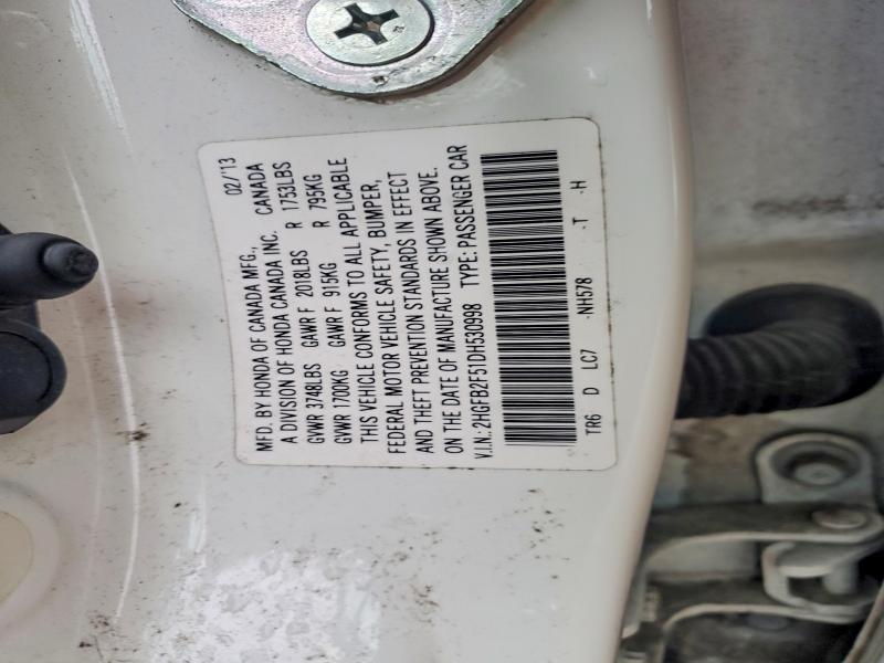 Продажа на аукционе авто 2013 Honda Civic, vin: 2HGFB2F51DH530998, номер лота: 78601645