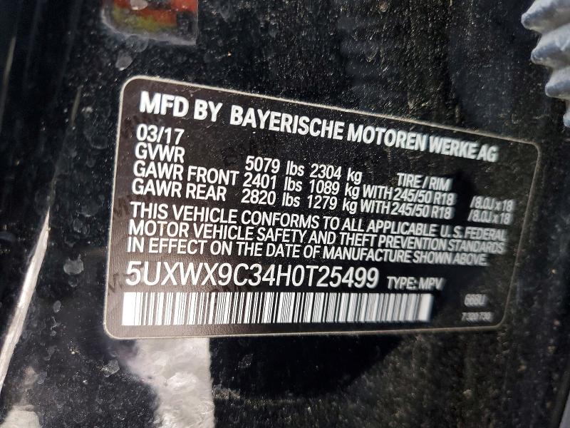 75170395 :رقم المزاد ، 5UXWX9C34H0T25499 vin ، 2017 Bmw X3 Xdrive2 مزاد بيع