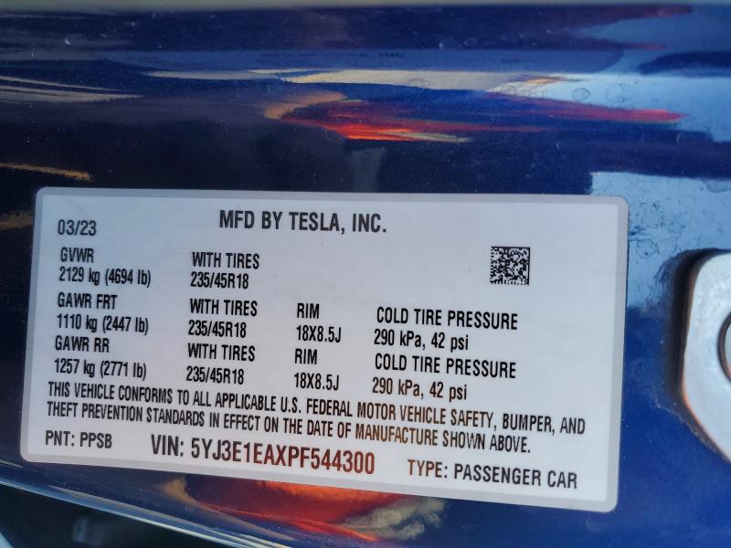 2023 Tesla Model 3 მანქანა იყიდება აუქციონზე, vin: 5YJ3E1EAXPF544300, აუქციონის ნომერი: 77623575