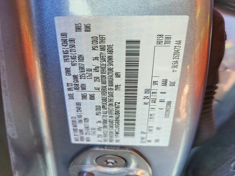 2022 Ford Escape მანქანა იყიდება აუქციონზე, vin: 1FMCU0G68NUB61672, აუქციონის ნომერი: 50688586