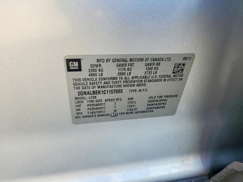 77300705 :رقم المزاد ، 2GNALBEK1C1157683 vin ، 2012 Chevrolet Equinox مزاد بيع