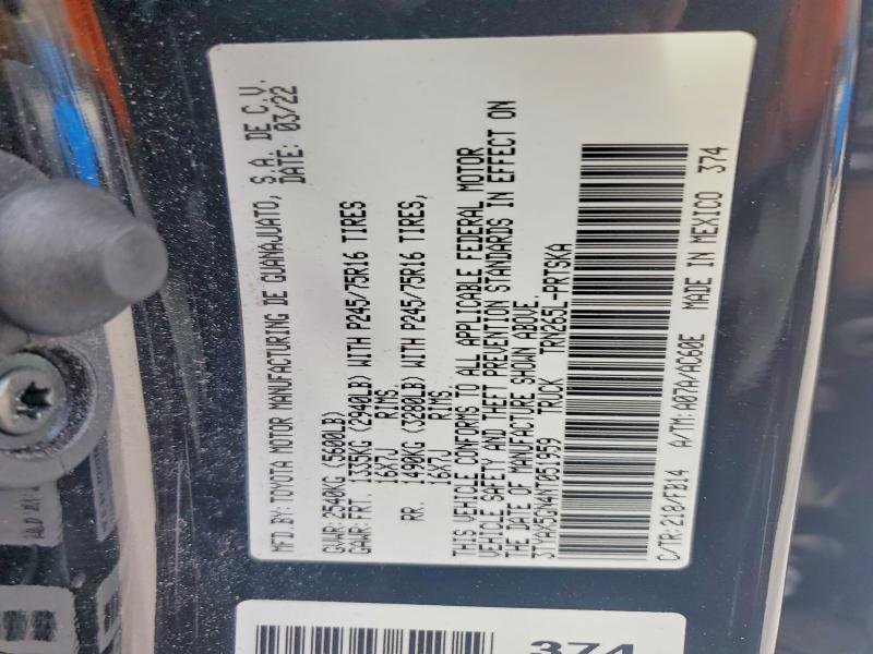 77794505 :رقم المزاد ، 3TYAX5GN4NT051959 vin ، 2022 Toyota Tacoma مزاد بيع