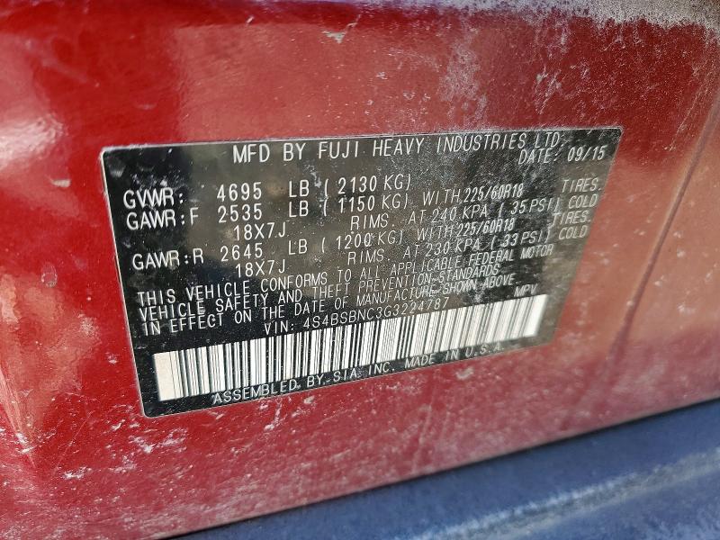 76748955 :رقم المزاد ، 4S4BSBNC3G3224787 vin ، 2016 Subaru Outback مزاد بيع