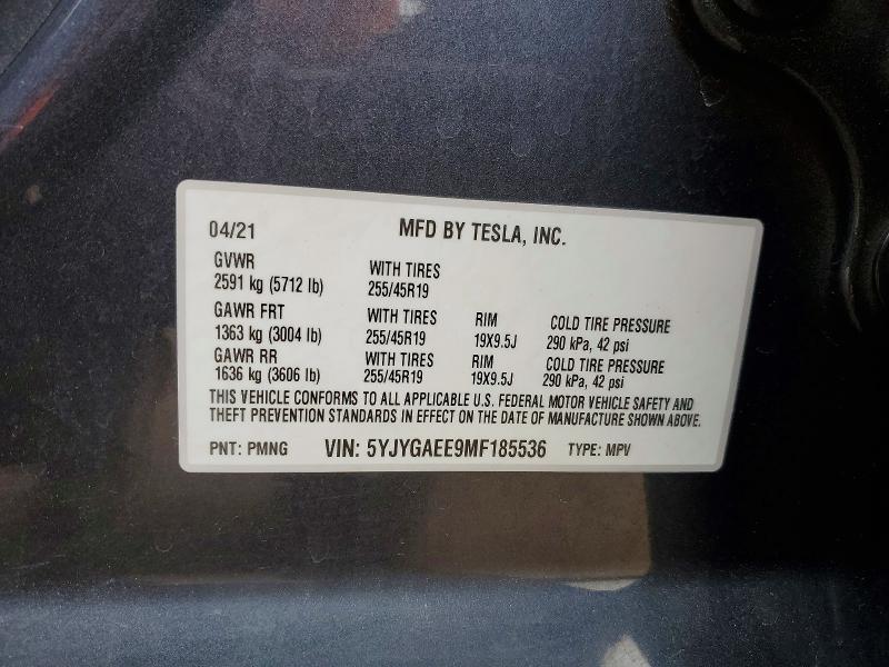 Продажа на аукционе авто 2021 Tesla Model Y, vin: 5YJYGAEE9MF185536, номер лота: 78555375