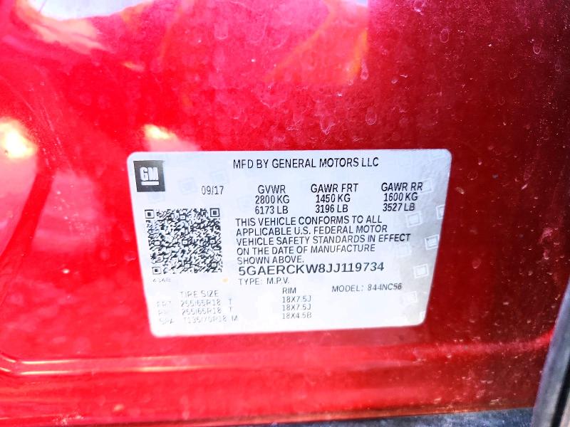 76271115 :رقم المزاد ، 5GAERCKW8JJ119734 vin ، 2018 Buick Enclave مزاد بيع