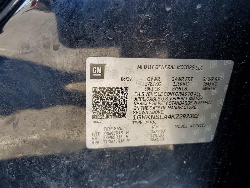 Aukcja sprzedaży 2019 Gmc Acadia, vin: 1GKKNSLA4KZ292362, numer aukcji: 50375716