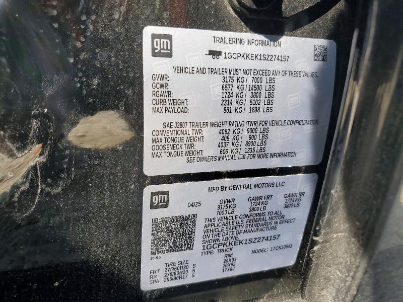 Aukcja sprzedaży 2025 Chevrolet Silverado, vin: 1GCPKKEK1SZ274157, numer aukcji: 77482555